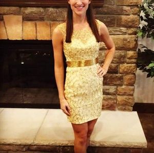 Stunning gold beaded cocktail with keyhole back